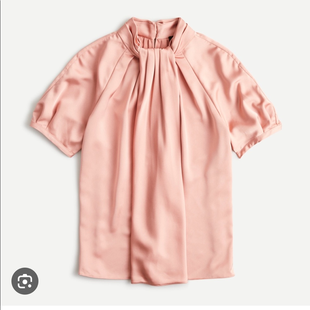 J Crew Satin Backed Mock Neck Short Sleeve Blouse